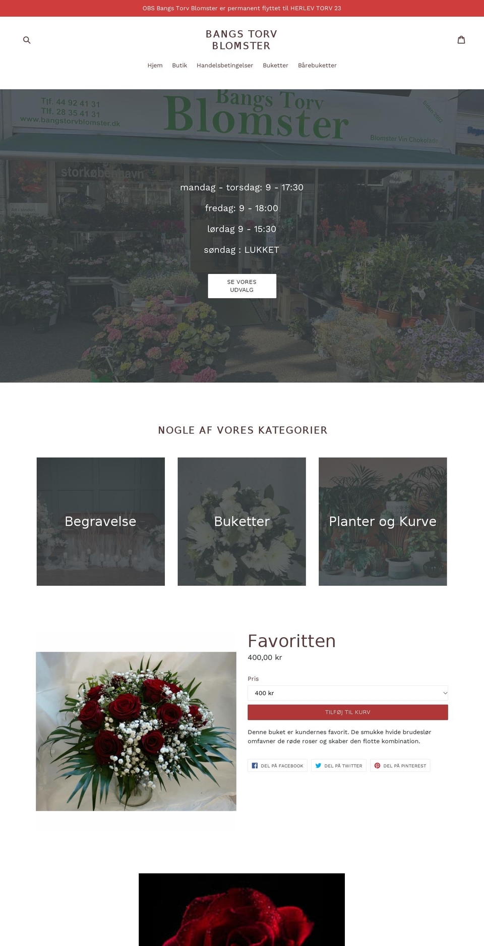 bangstorvblomster.dk shopify website screenshot