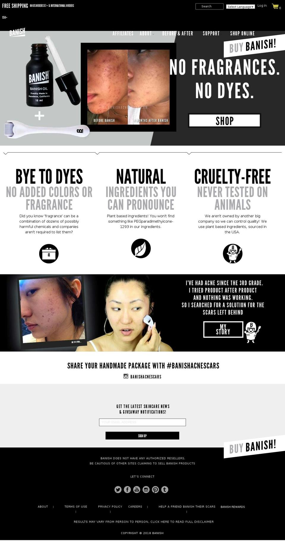 banishacnescars.org shopify website screenshot