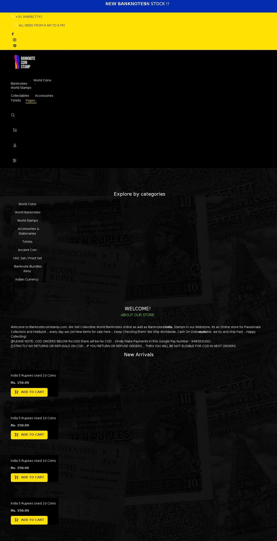 Live Devjour working Shopify theme site example banknotecoinstamp.com