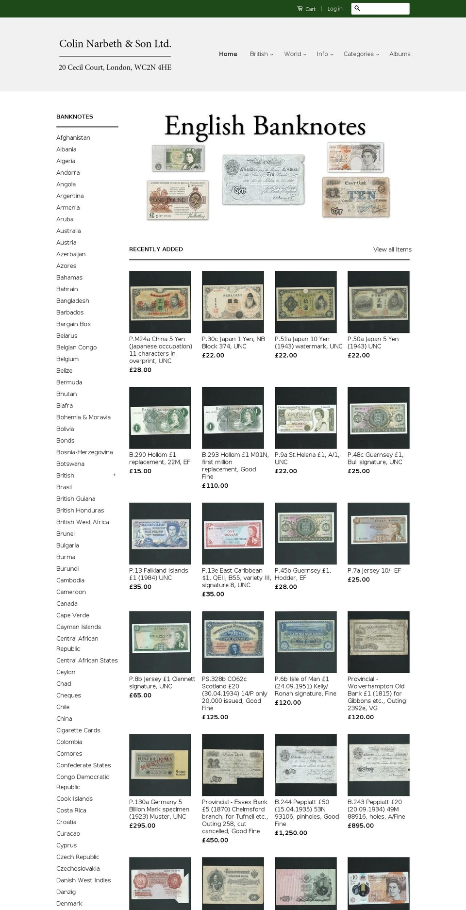 banknotes.forsale shopify website screenshot