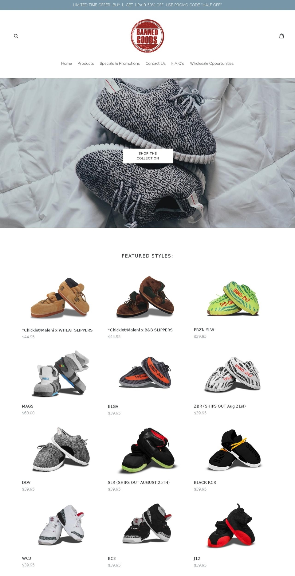 bannedgoods.com shopify website screenshot