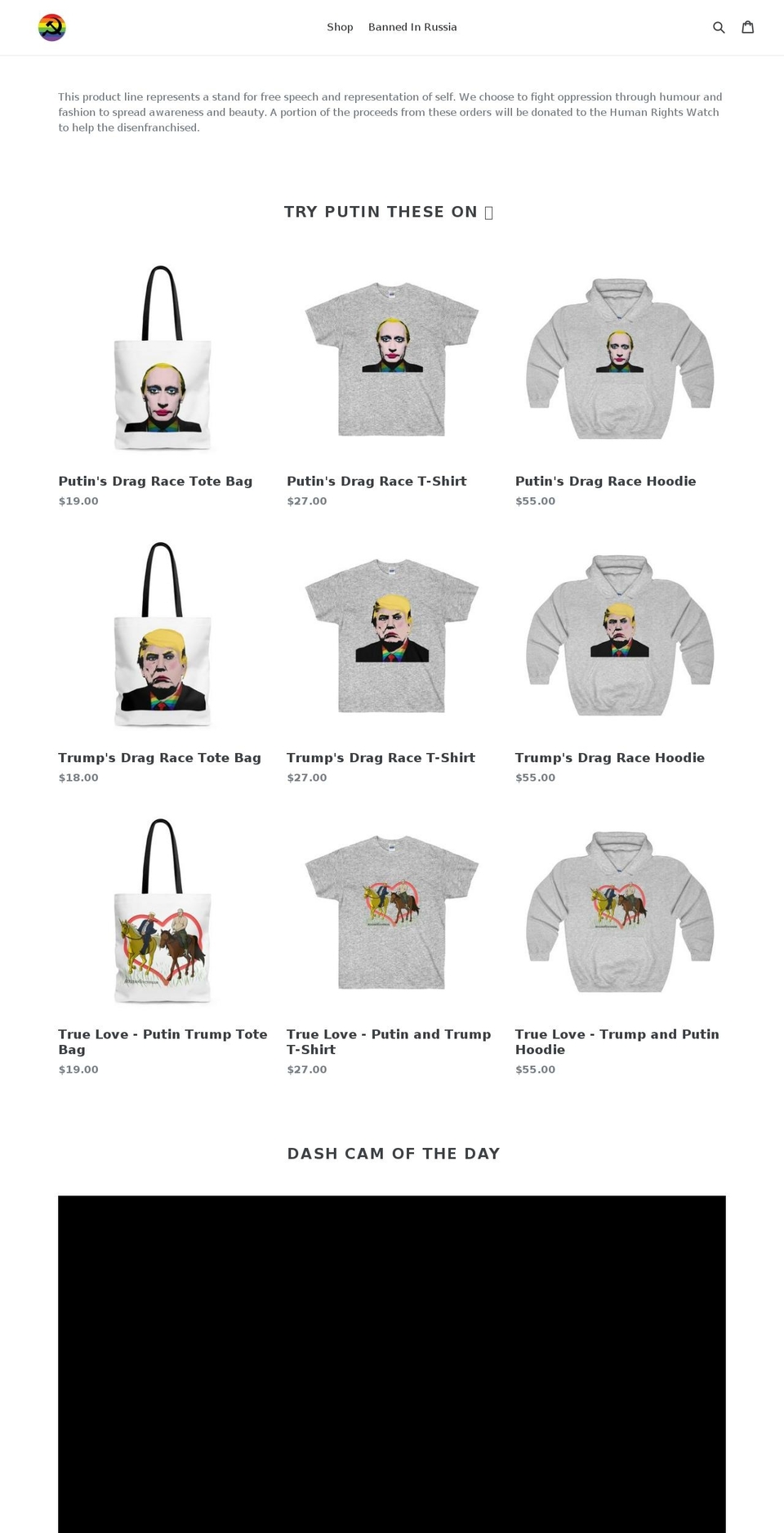 bannedinrussia.com — Shopify storefront screenshot