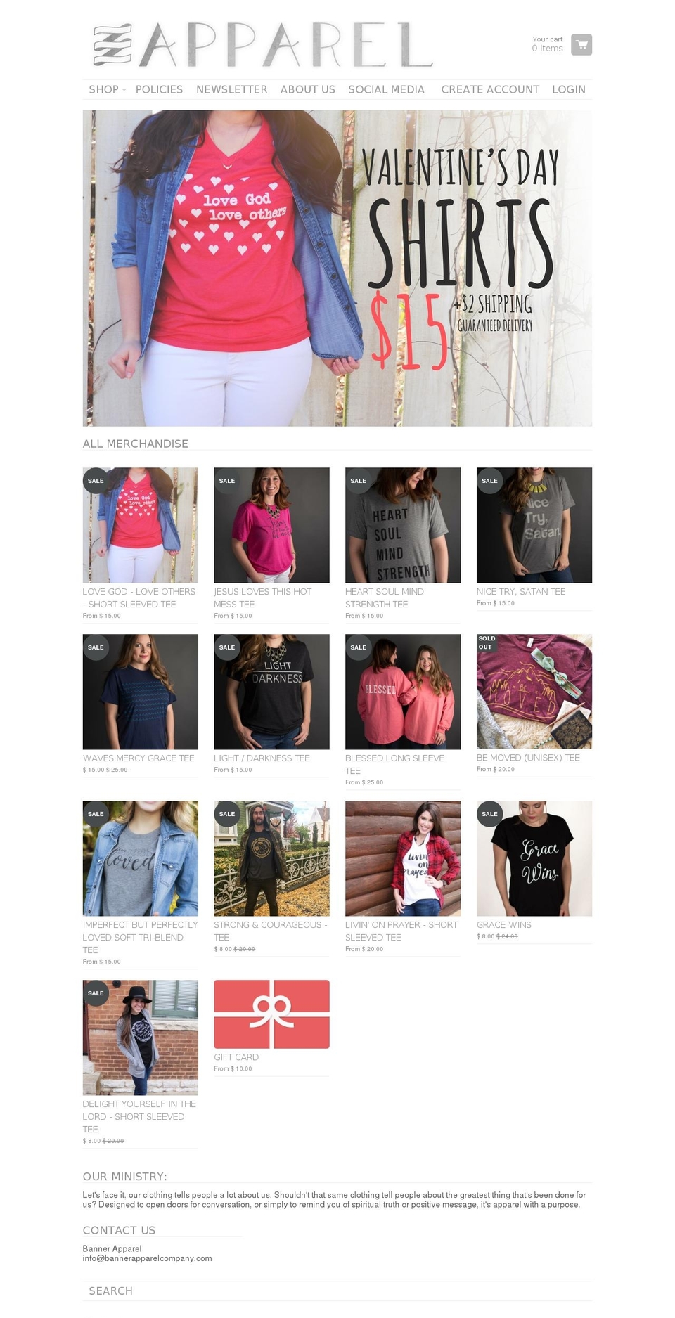 bannerapparelcompany.com shopify website screenshot