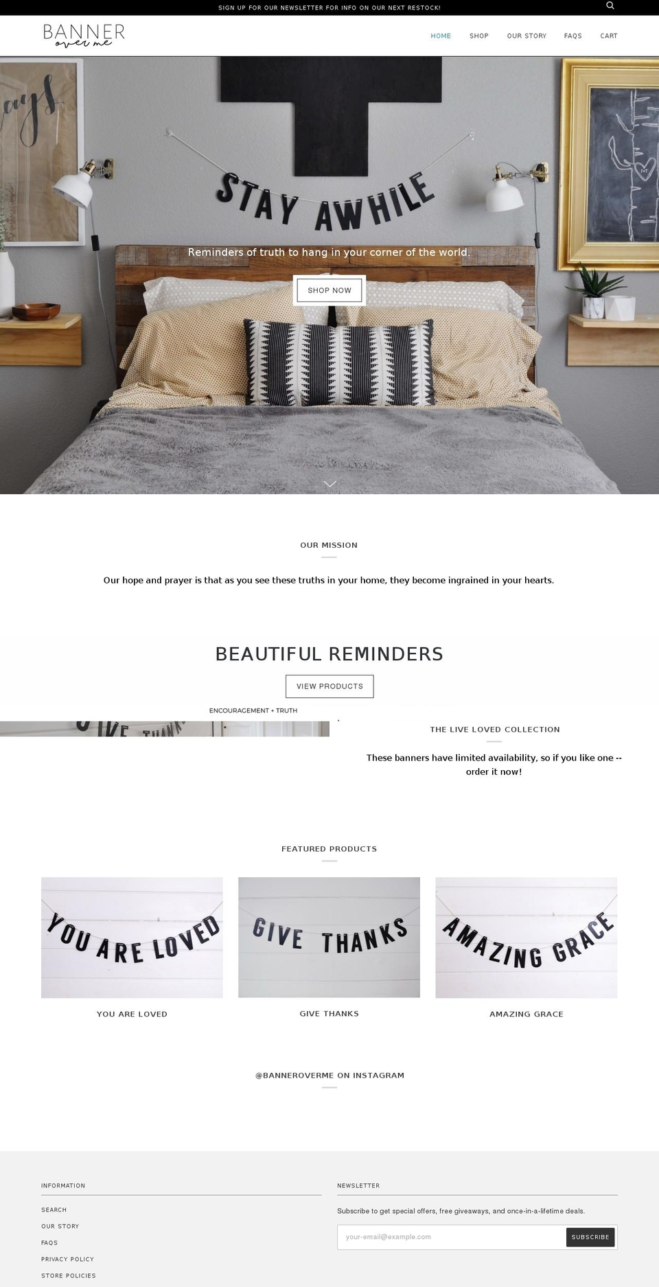 banneroverme.com — Shopify storefront screenshot