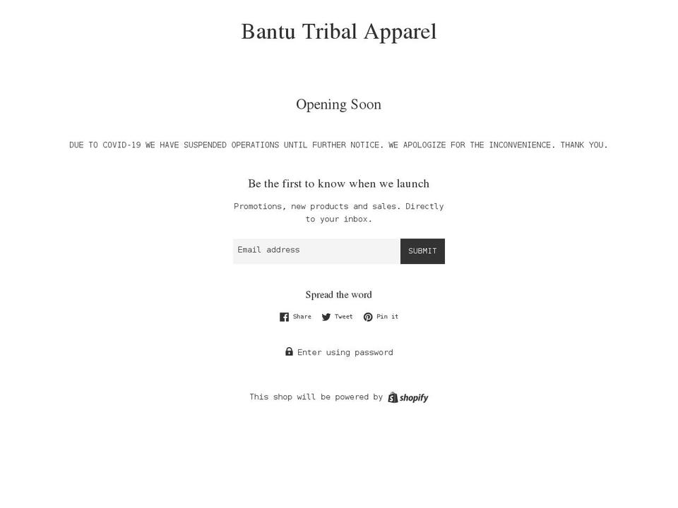 bantutribal.com shopify website screenshot