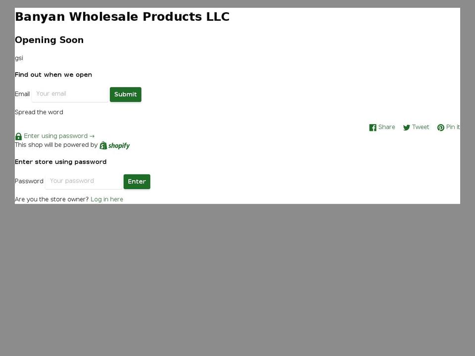 banyanwholesale.com — Shopify storefront screenshot