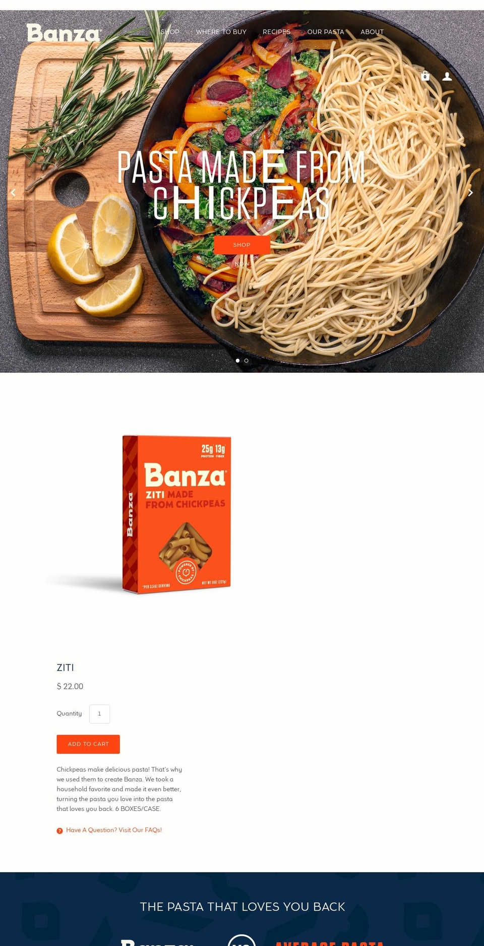 BANZA REBRAND - WH Shopify theme site example banzapasta.com