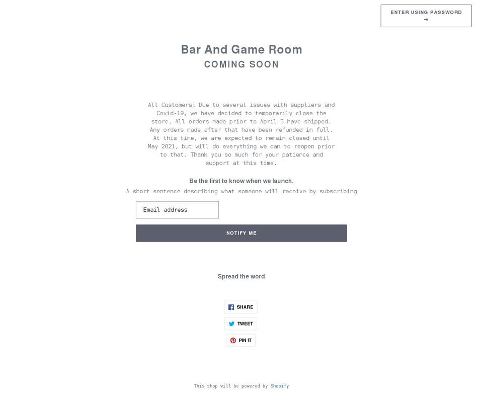 DSL Theme Shopify theme site example bar-and-game-room.myshopify.com