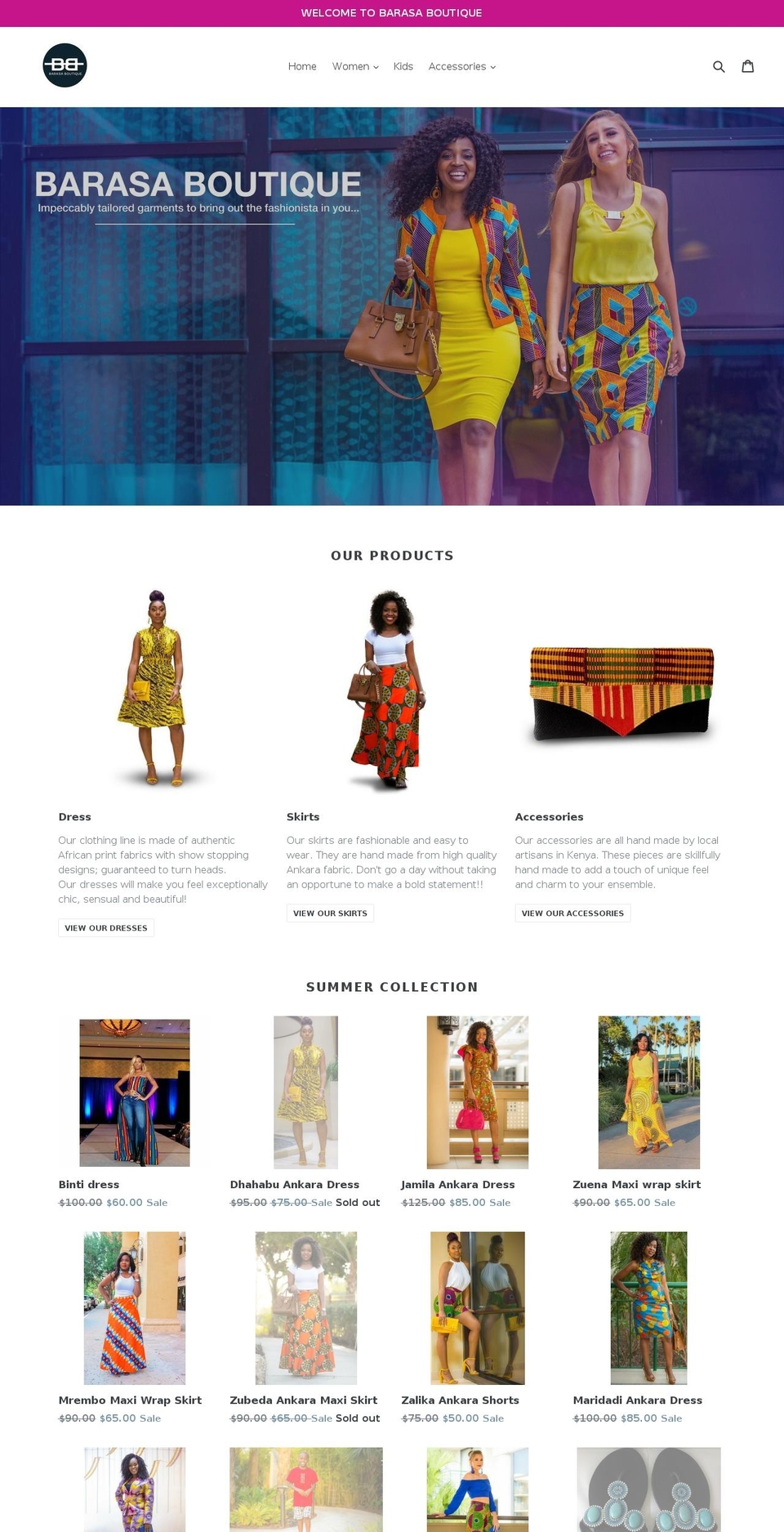 barasaboutique.com — Shopify storefront screenshot