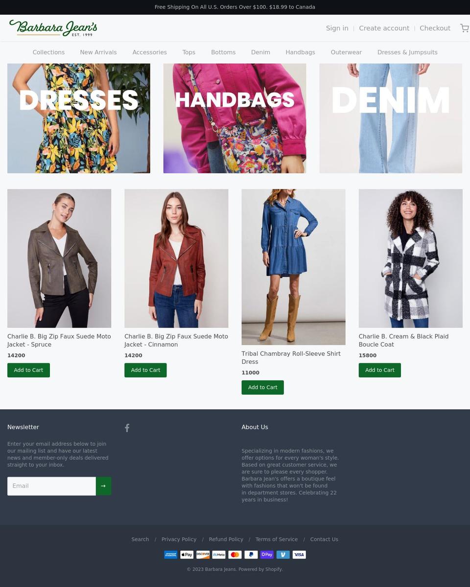barbarajeansfashions.com shopify website screenshot