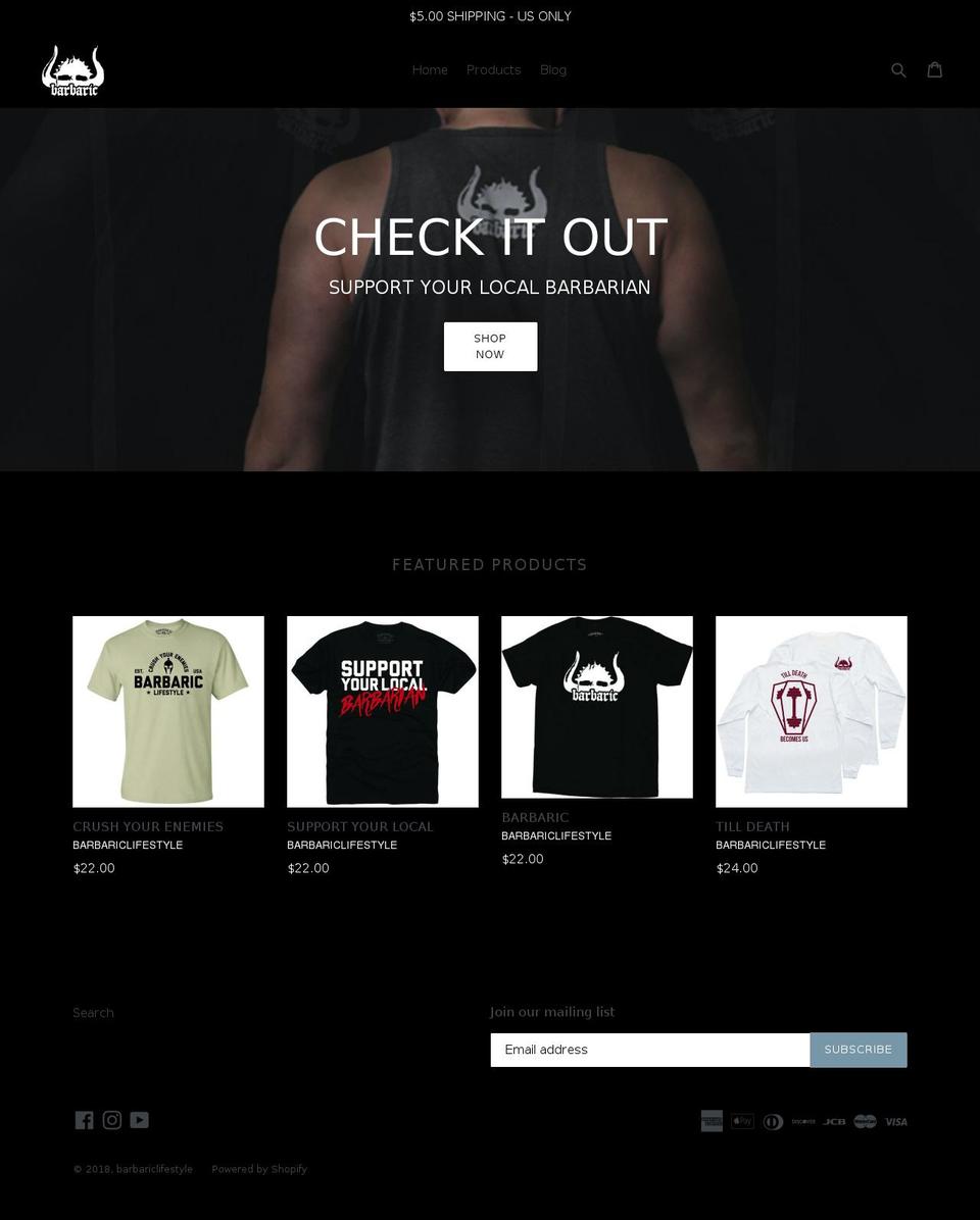 barbariclifestyle.com — Shopify storefront screenshot