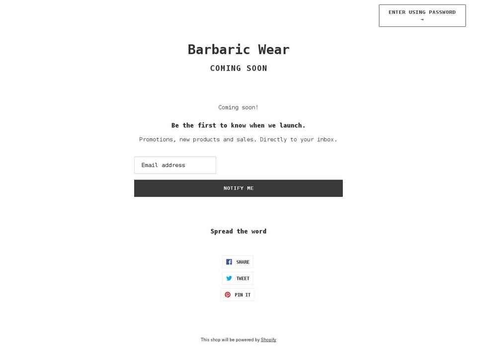 barbaricwear.com shopify website screenshot