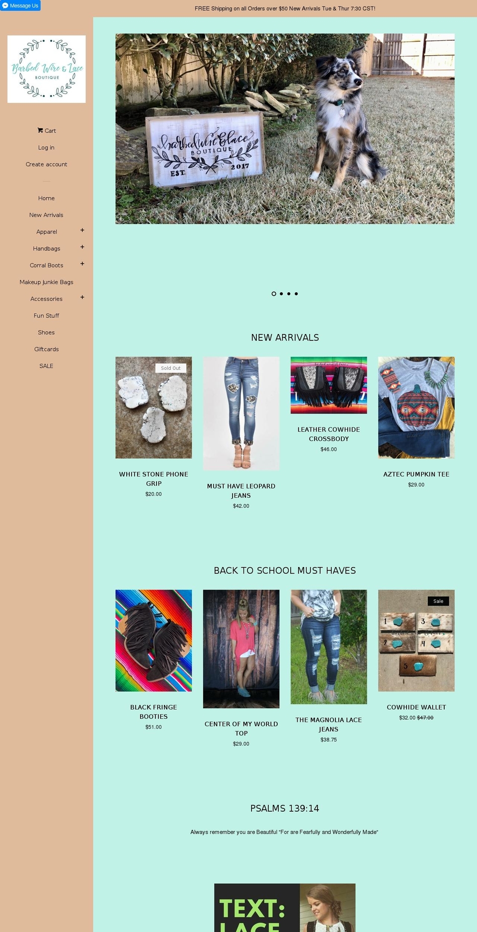 barbedwireandlaceboutique.com shopify website screenshot