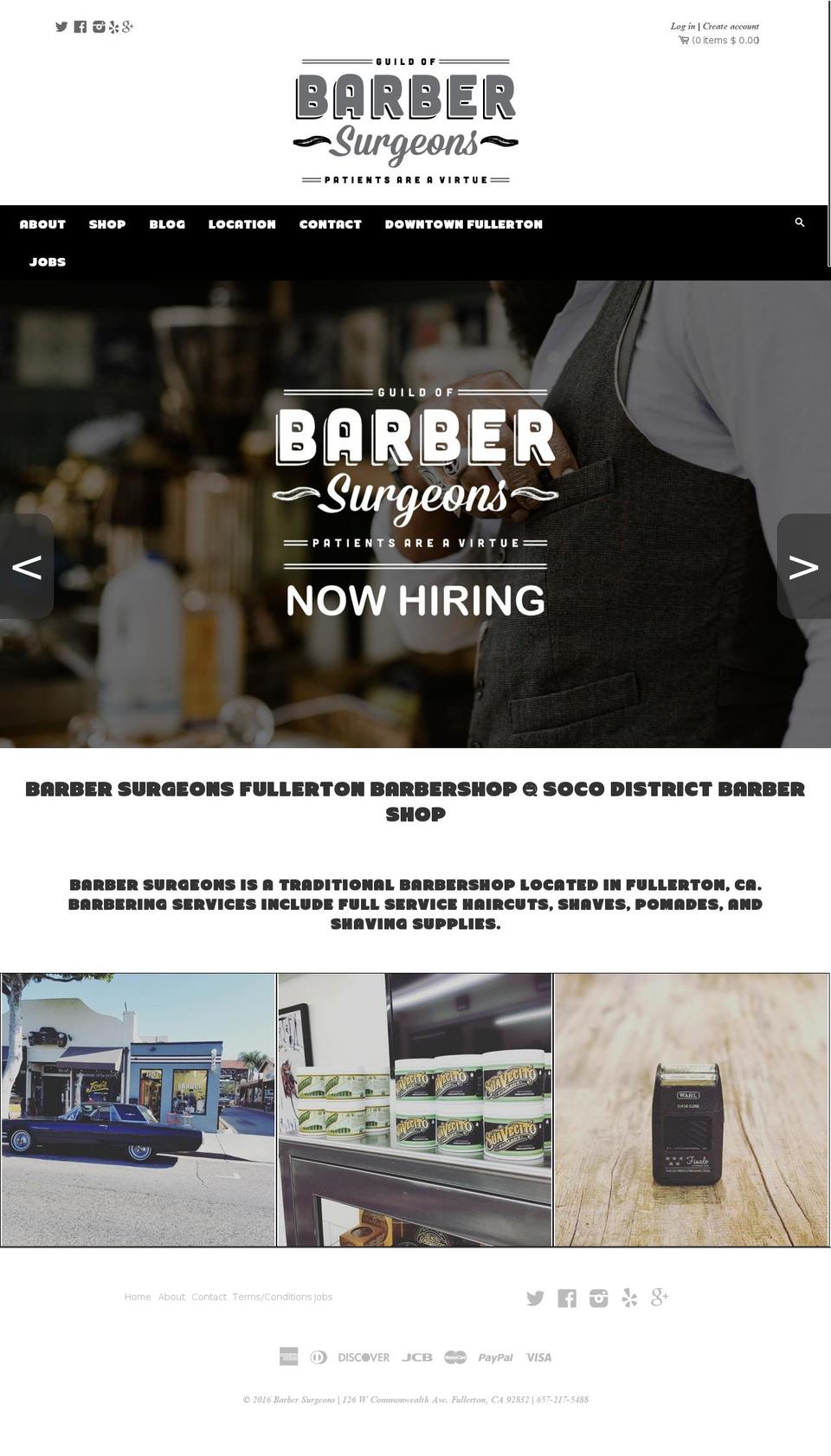 barbersurgeons.com shopify website screenshot