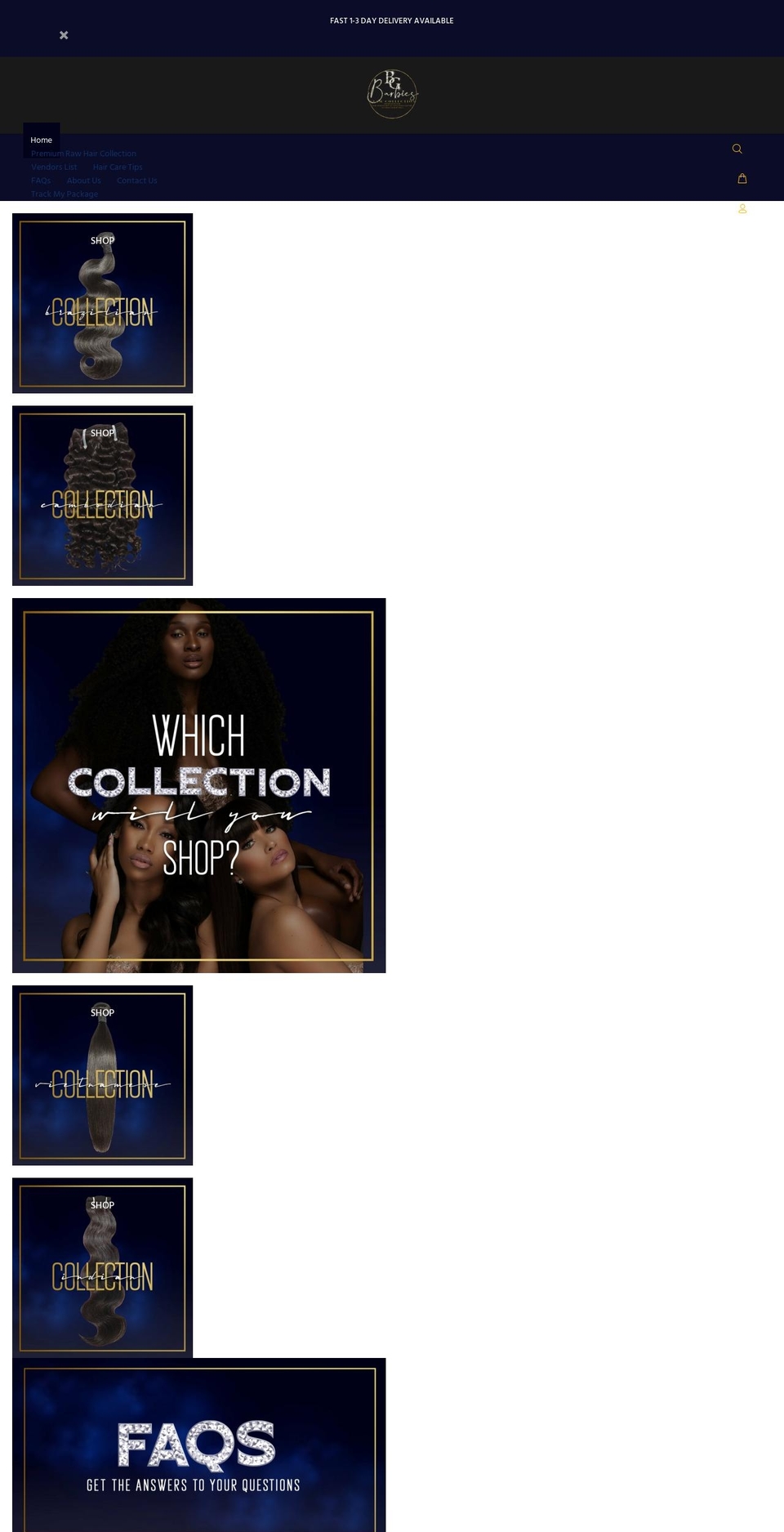 glam Shopify theme site example barbiesglamoroushaircollection.com