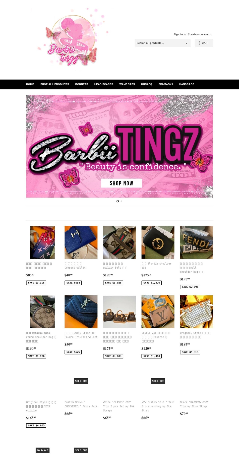 barbiitingz.com shopify website screenshot