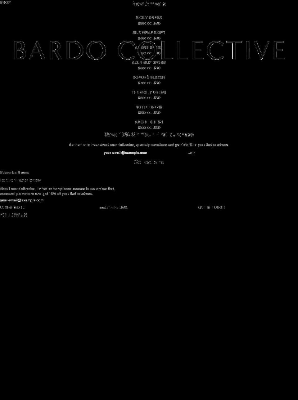 bardocollective.com shopify website screenshot