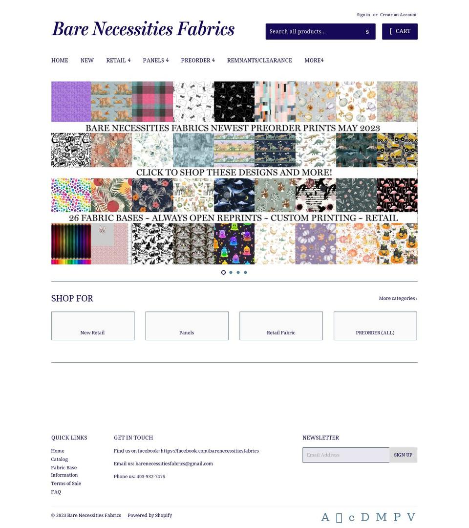 bare-necessities-fabrics.myshopify.com — Shopify storefront screenshot