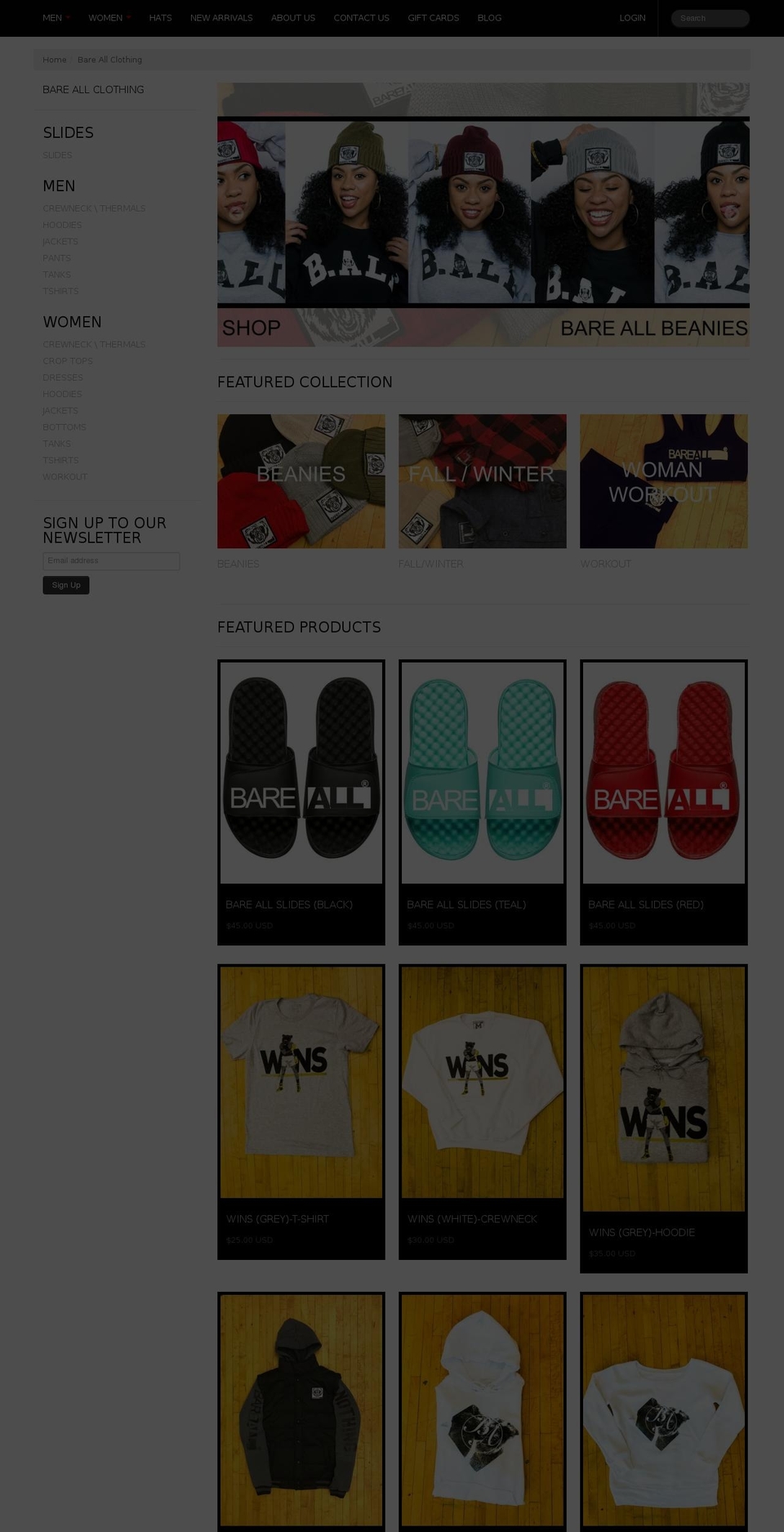 bareallclothing.com shopify website screenshot