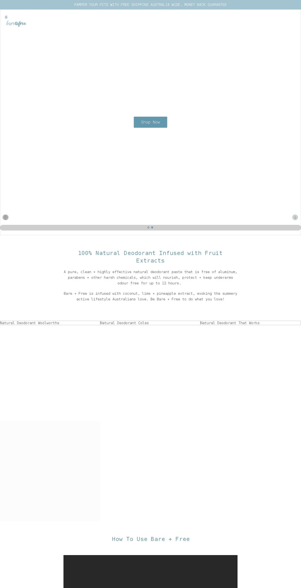 bareandfree.com.au shopify website screenshot