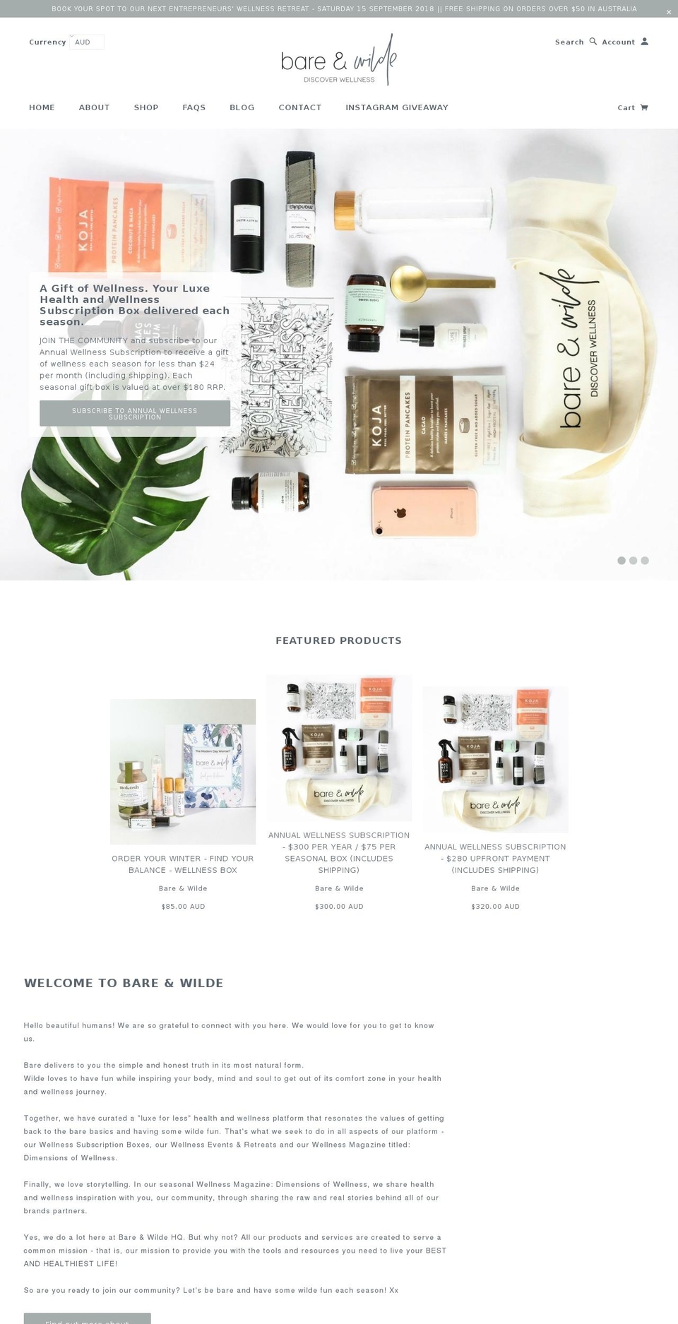 bareandwilde.com shopify website screenshot