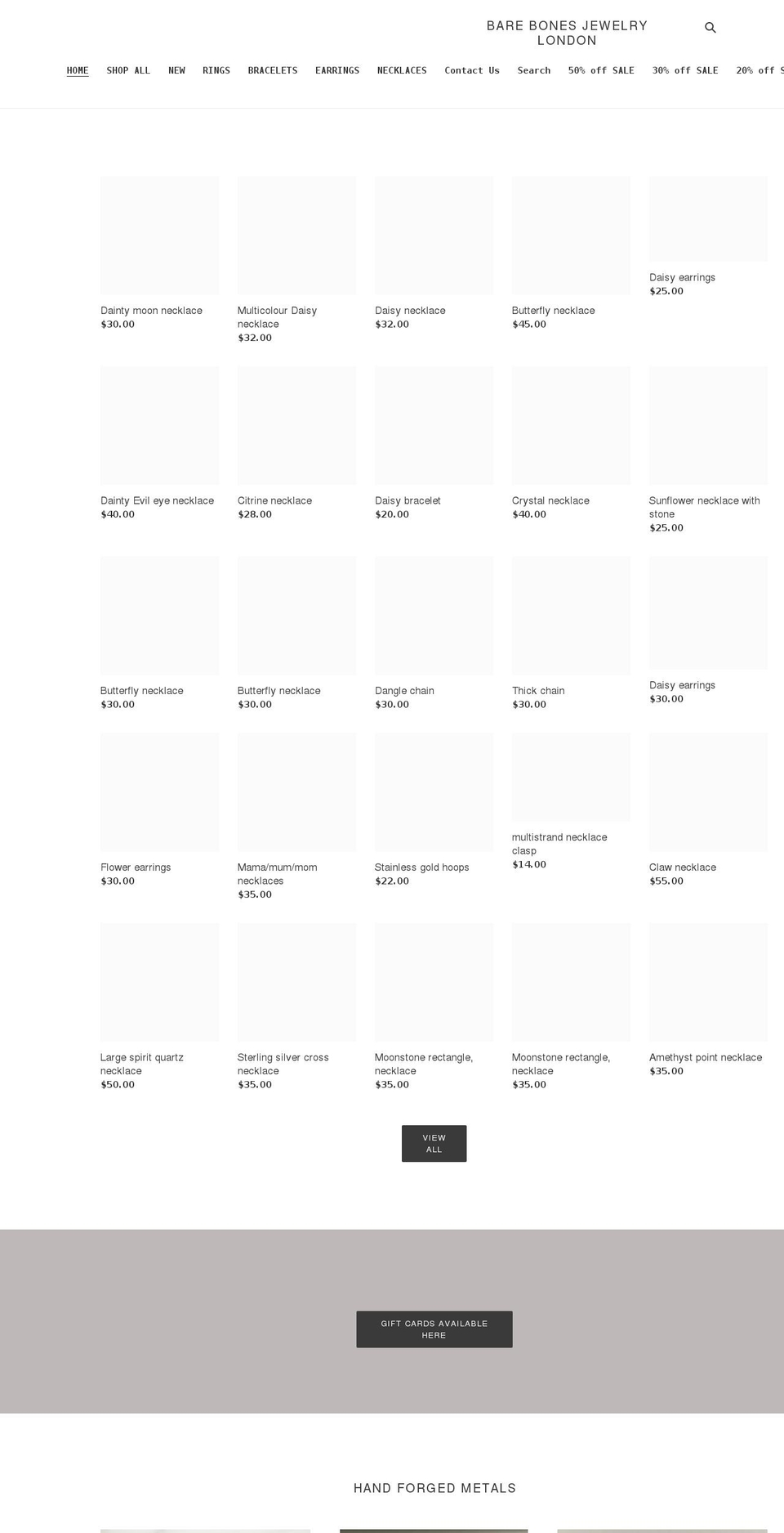 barebonesjewelrylondon.com shopify website screenshot