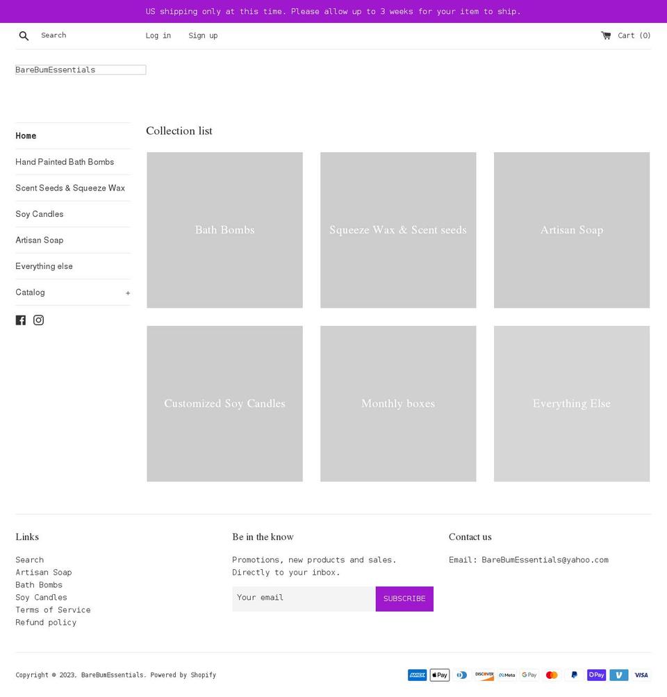 barebumessentials.com shopify website screenshot