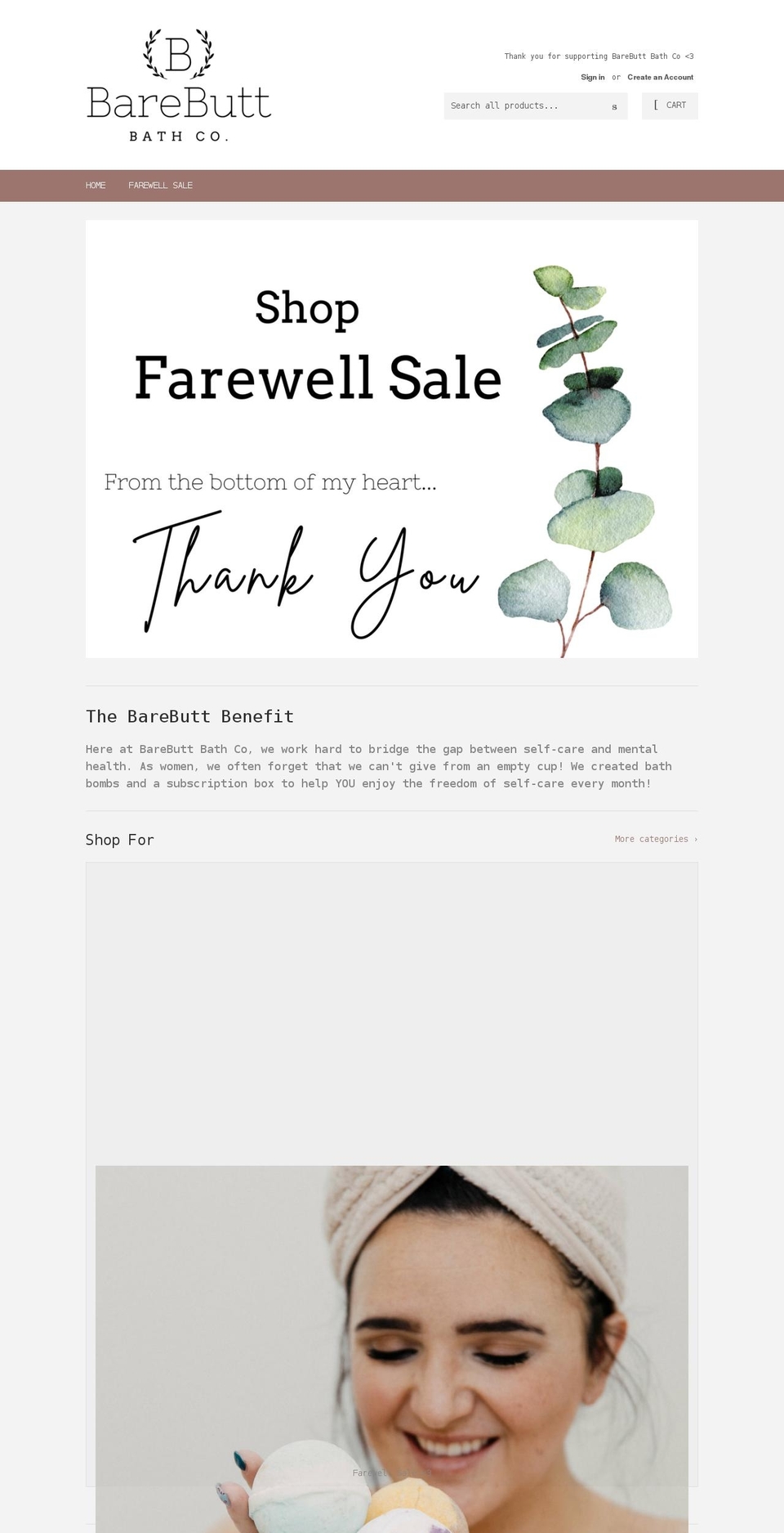 barebuttbathco.com shopify website screenshot