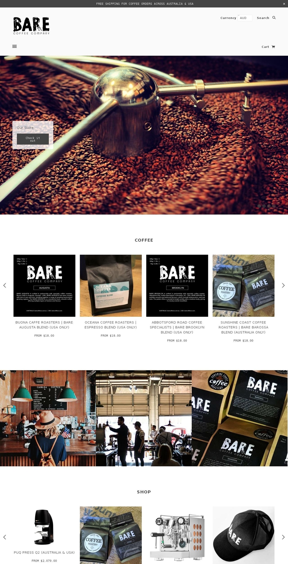 barecoffee.com.au shopify website screenshot