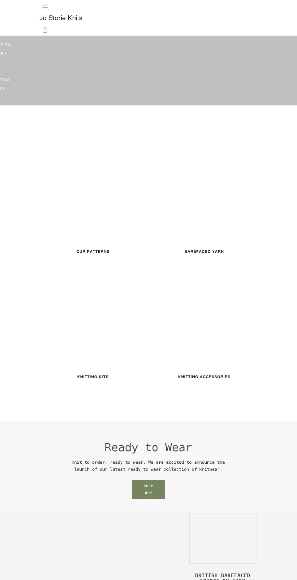 barefacedknits.com — Shopify storefront screenshot