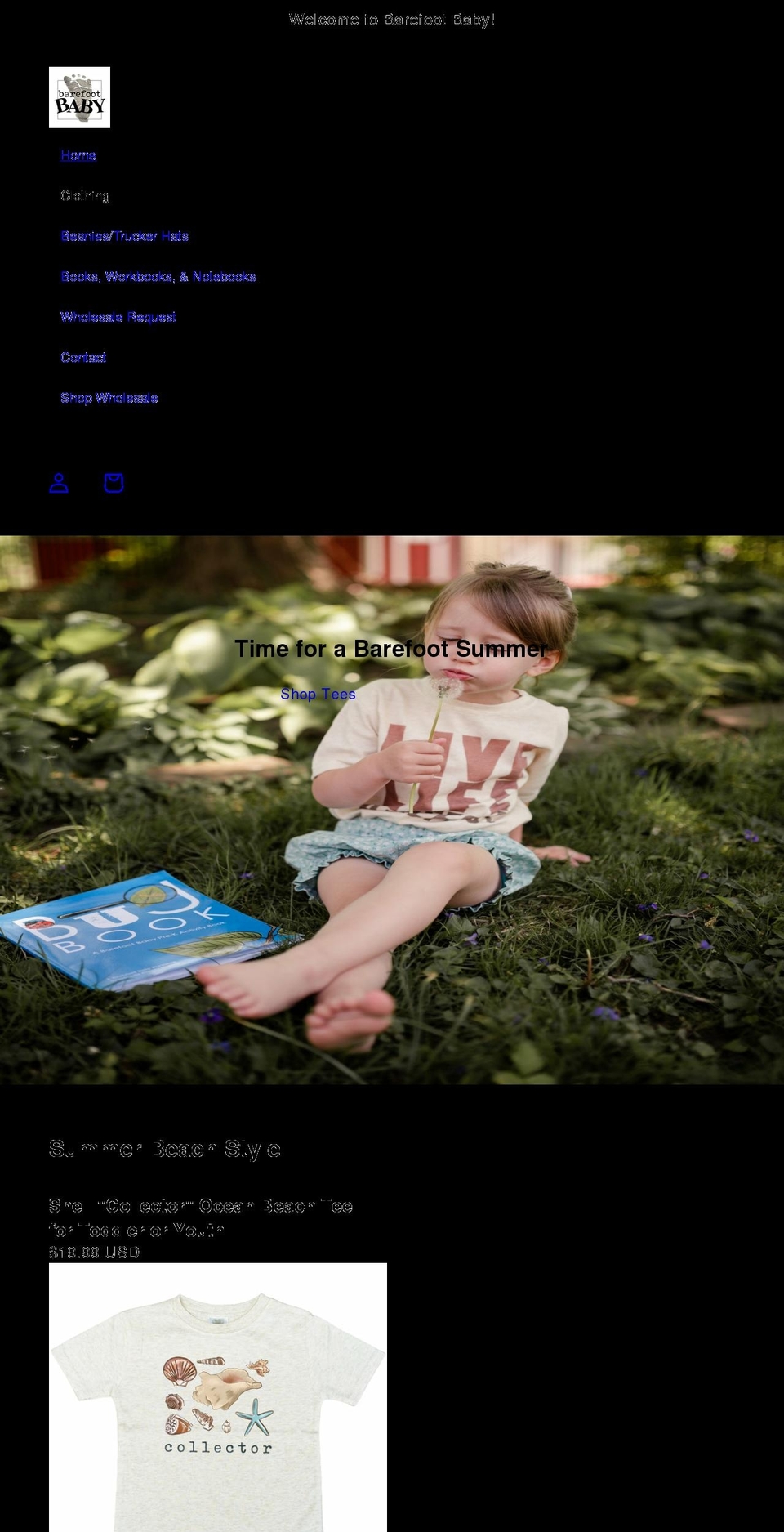 barefootbabyclothing.com shopify website screenshot