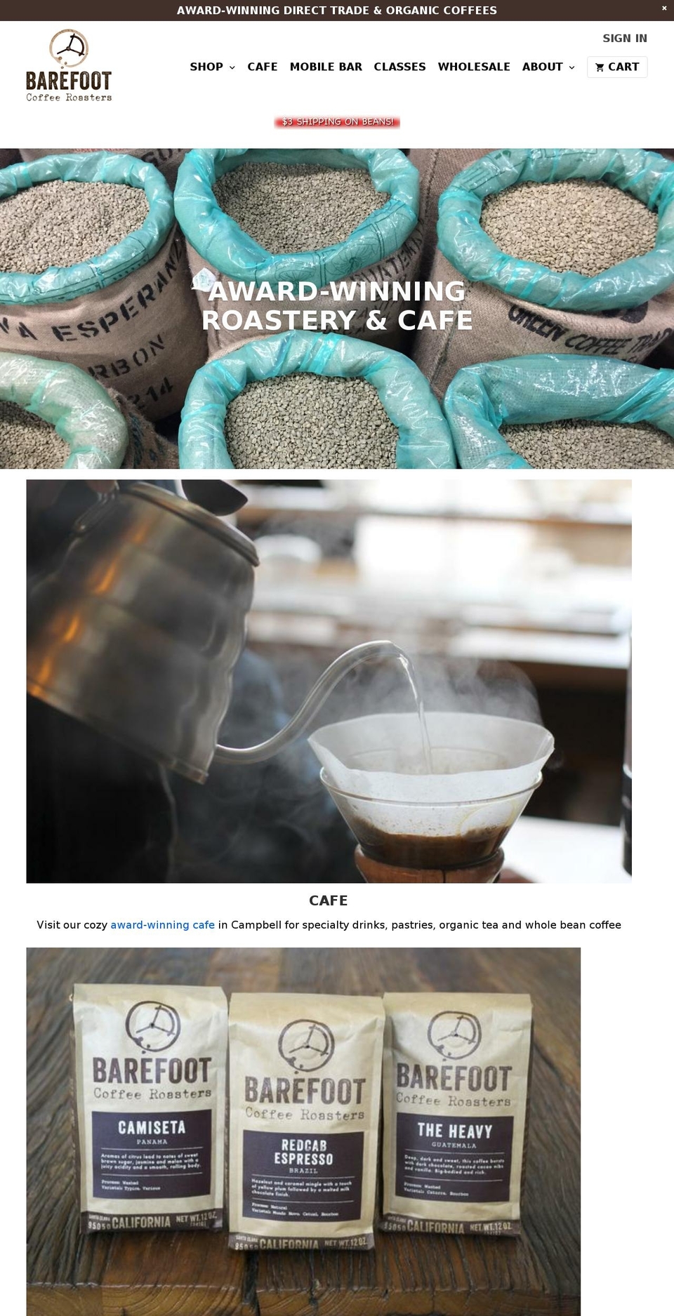 barefootcoffee.net shopify website screenshot