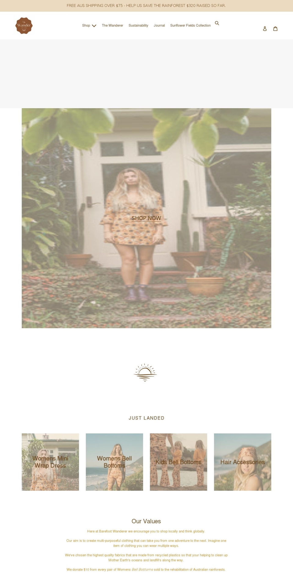 barefootwanderer.com.au shopify website screenshot