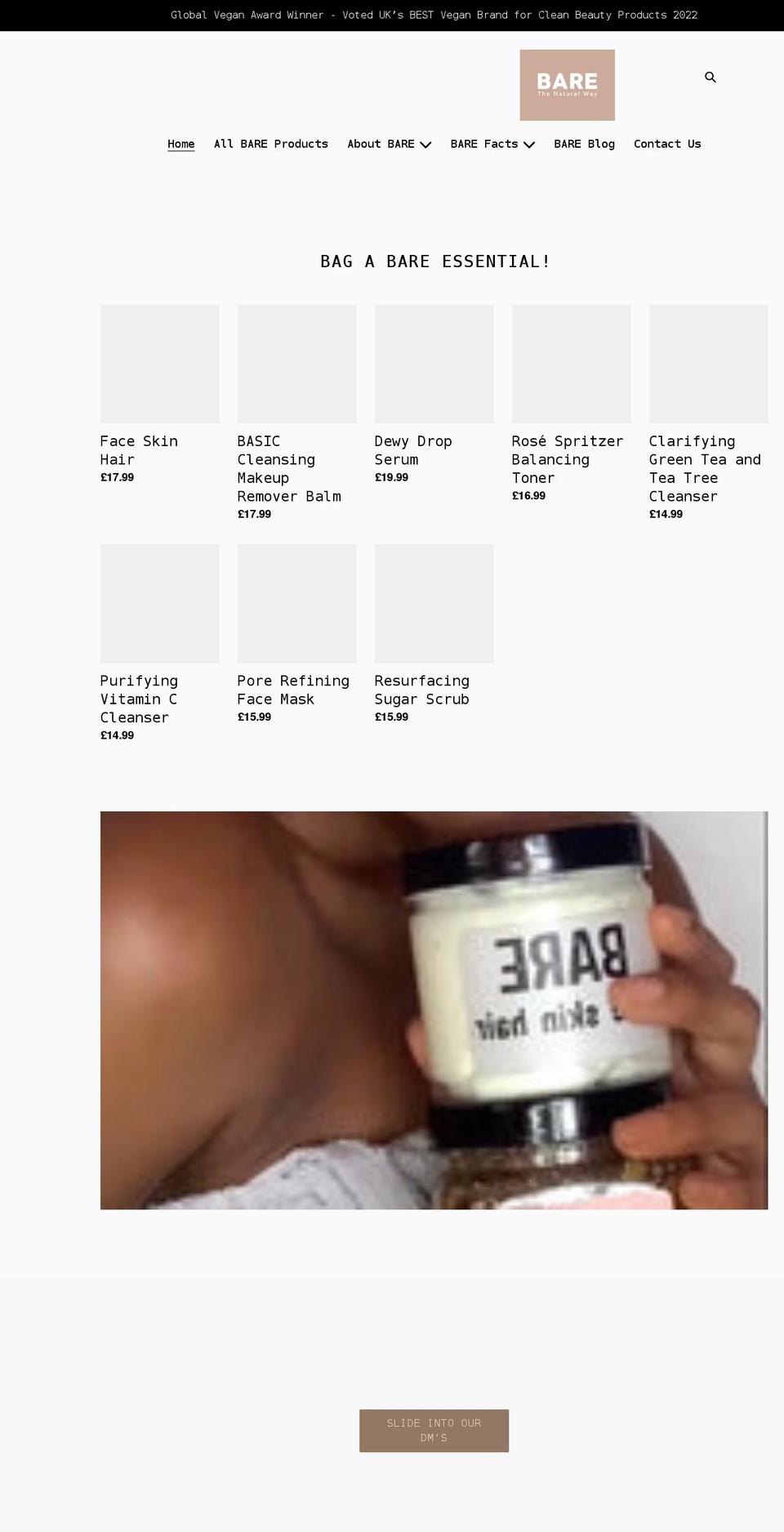barefortheskin.co.uk shopify website screenshot