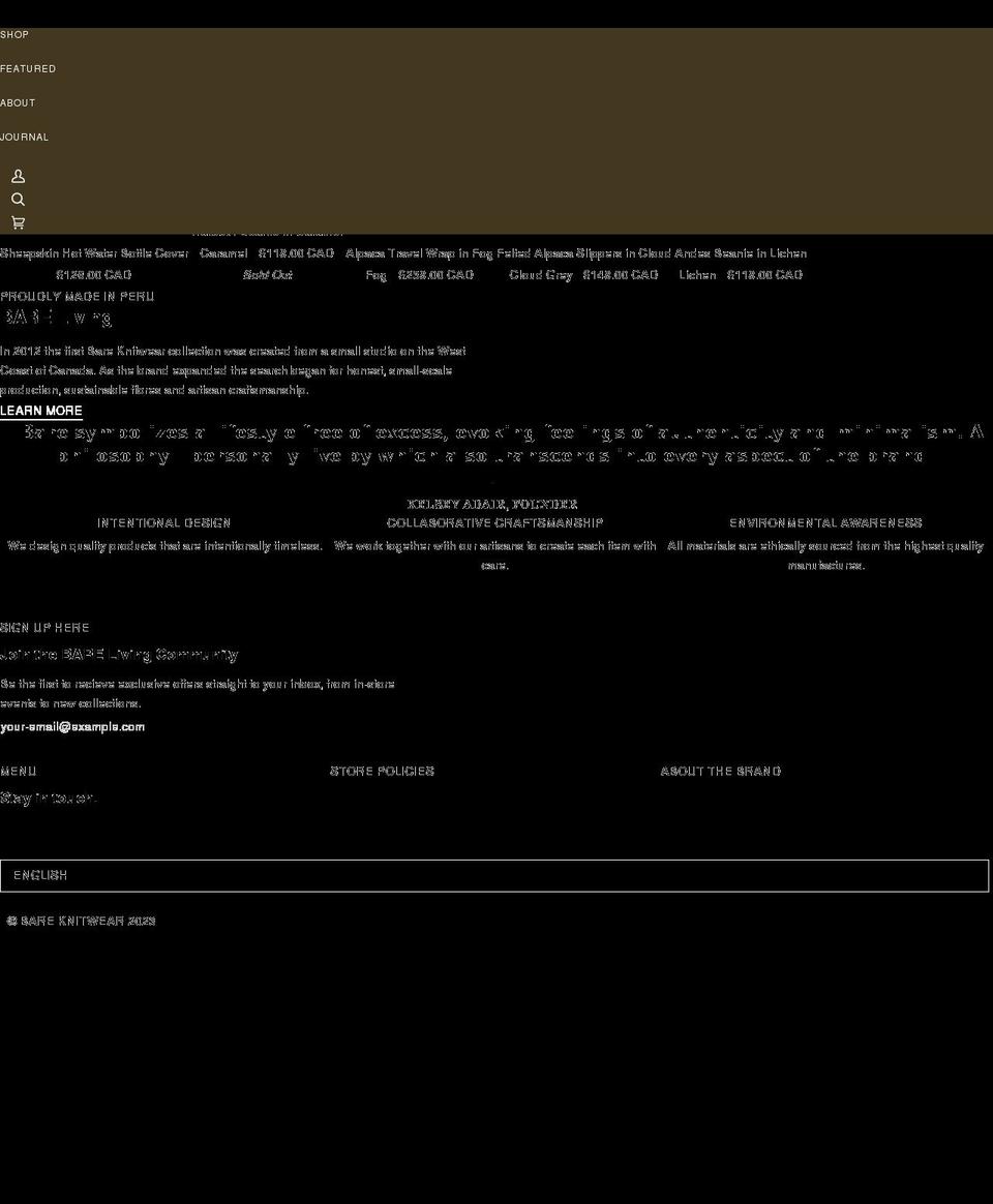 bareknitwear.ca shopify website screenshot