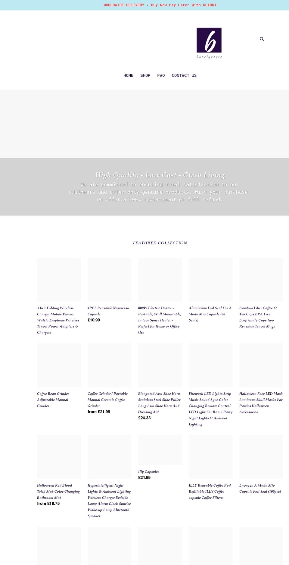 barelycosts.com shopify website screenshot