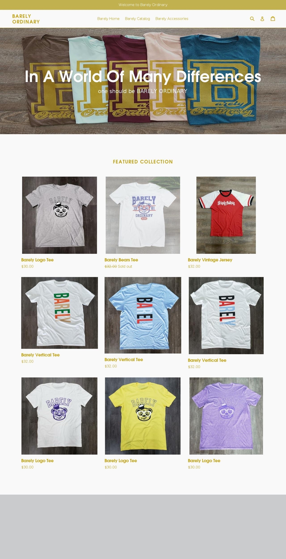 barelyordinary.com — Shopify storefront screenshot