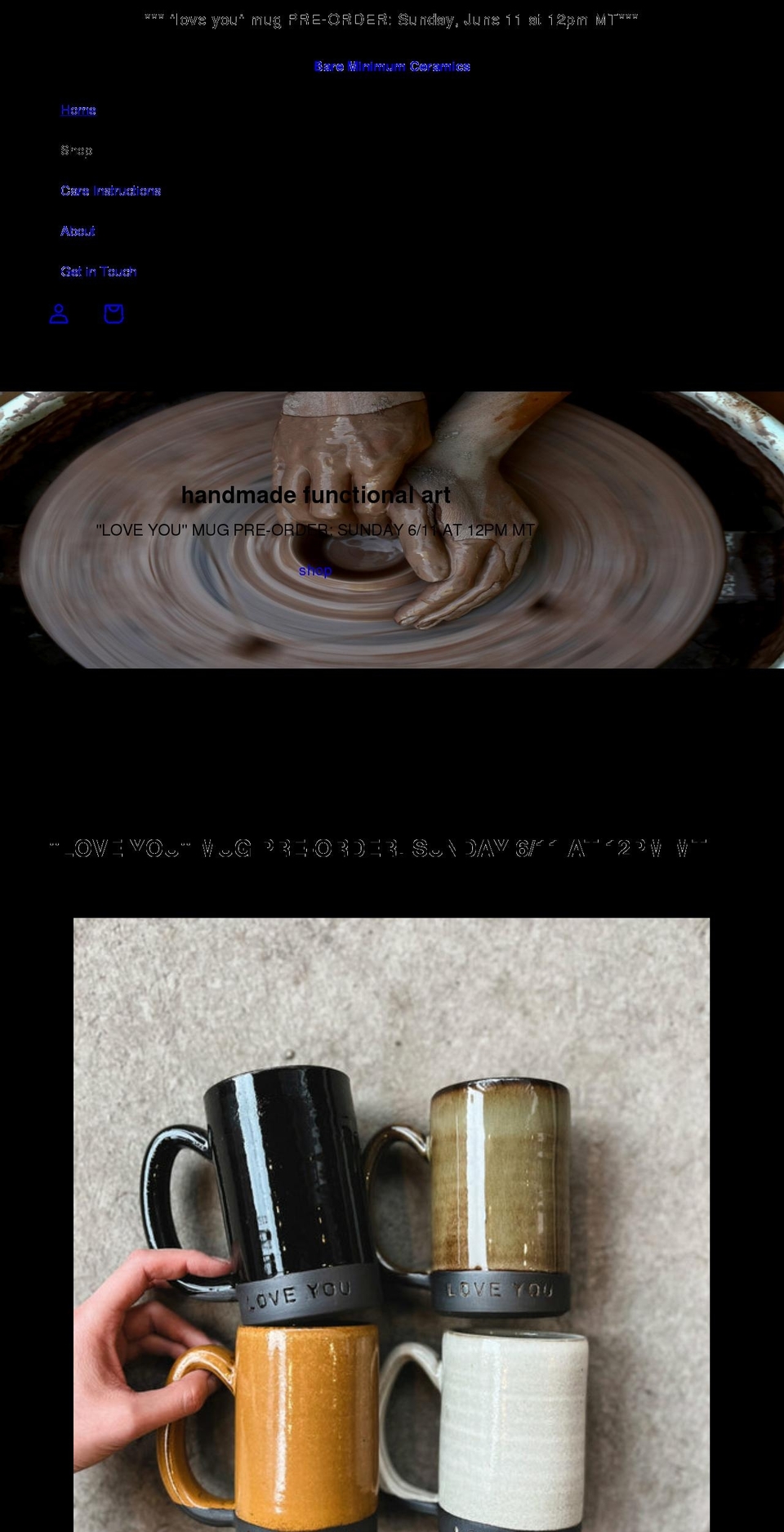 bareminimumceramics.com shopify website screenshot