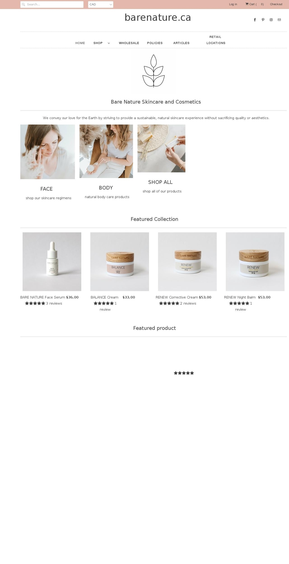barenature.ca shopify website screenshot