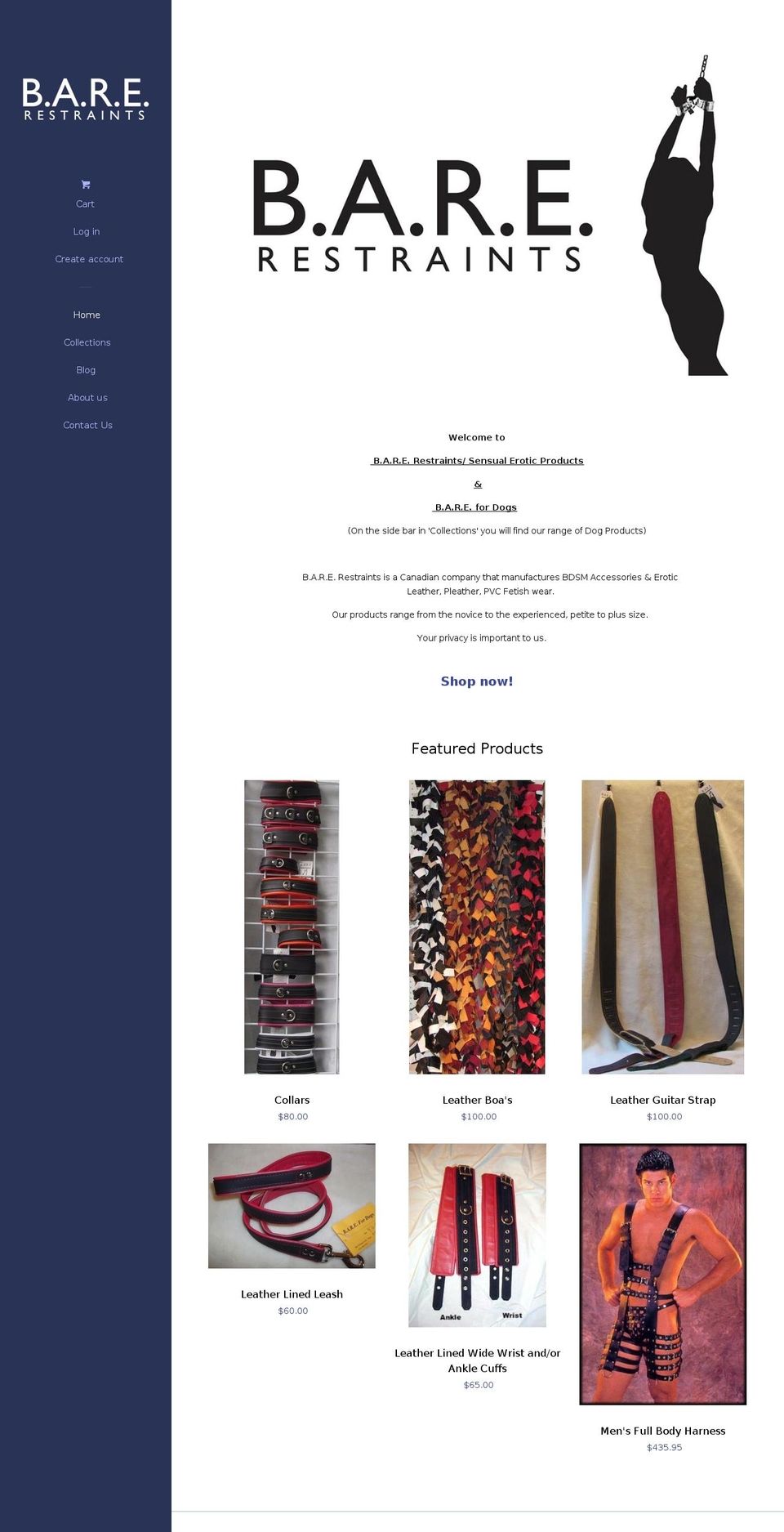 barerestraints.ca shopify website screenshot