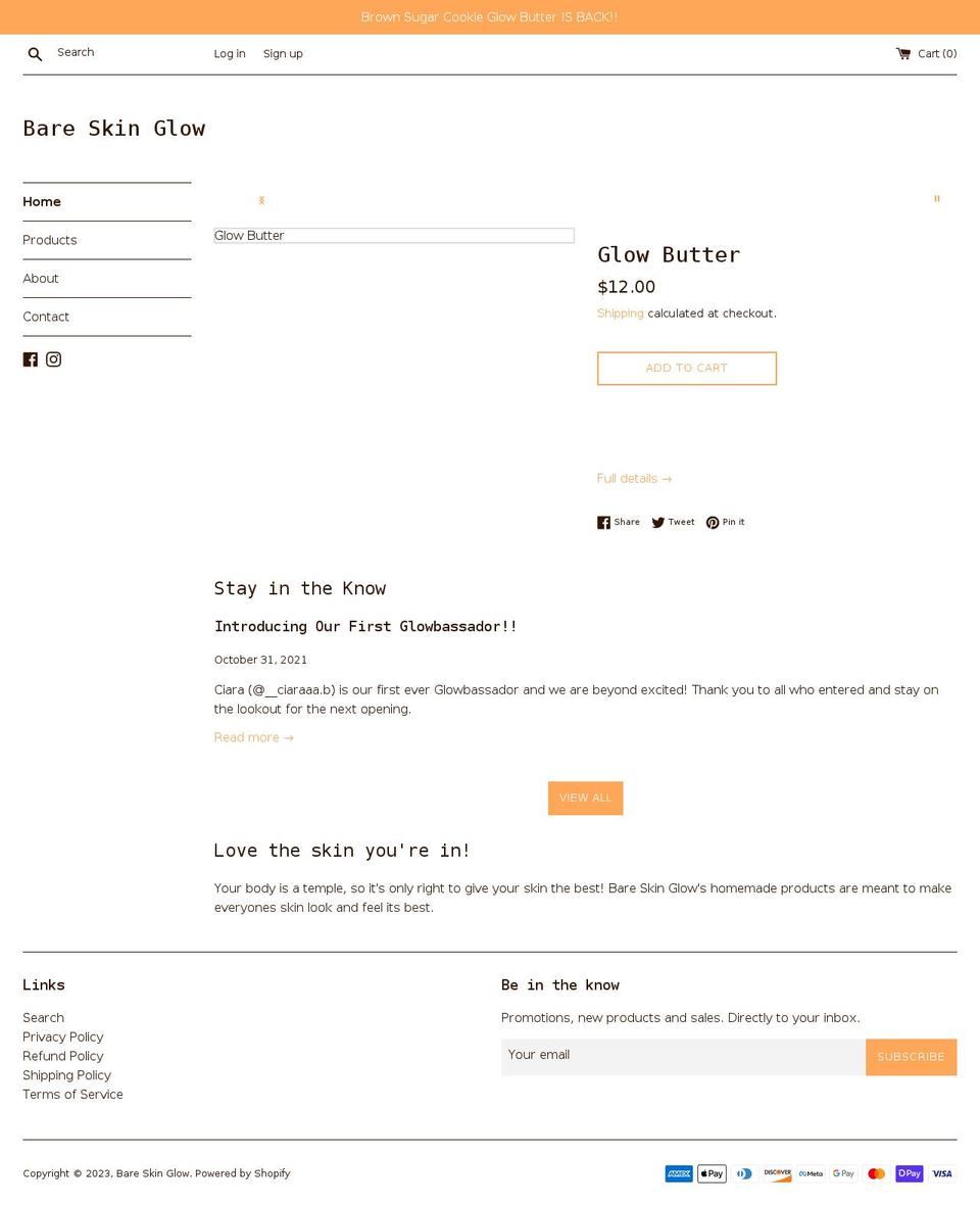 bareskinglow.com shopify website screenshot