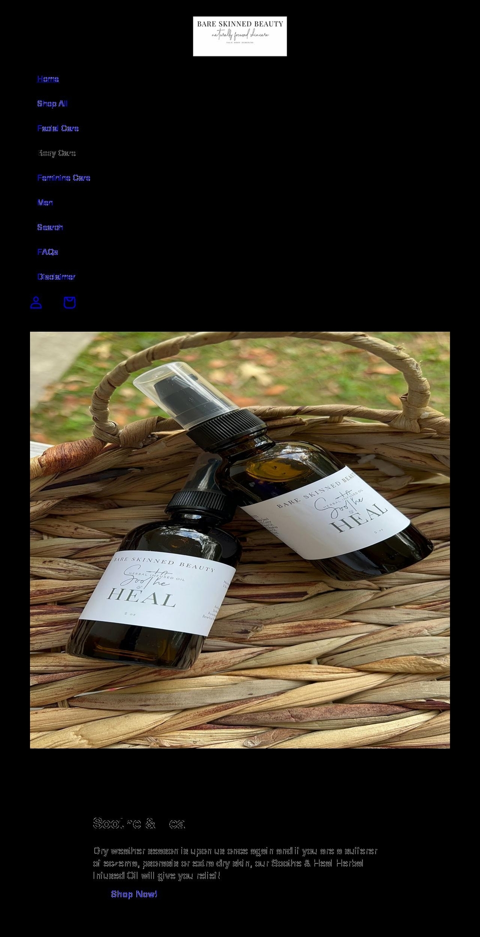 bareskinnedbeauty.com shopify website screenshot