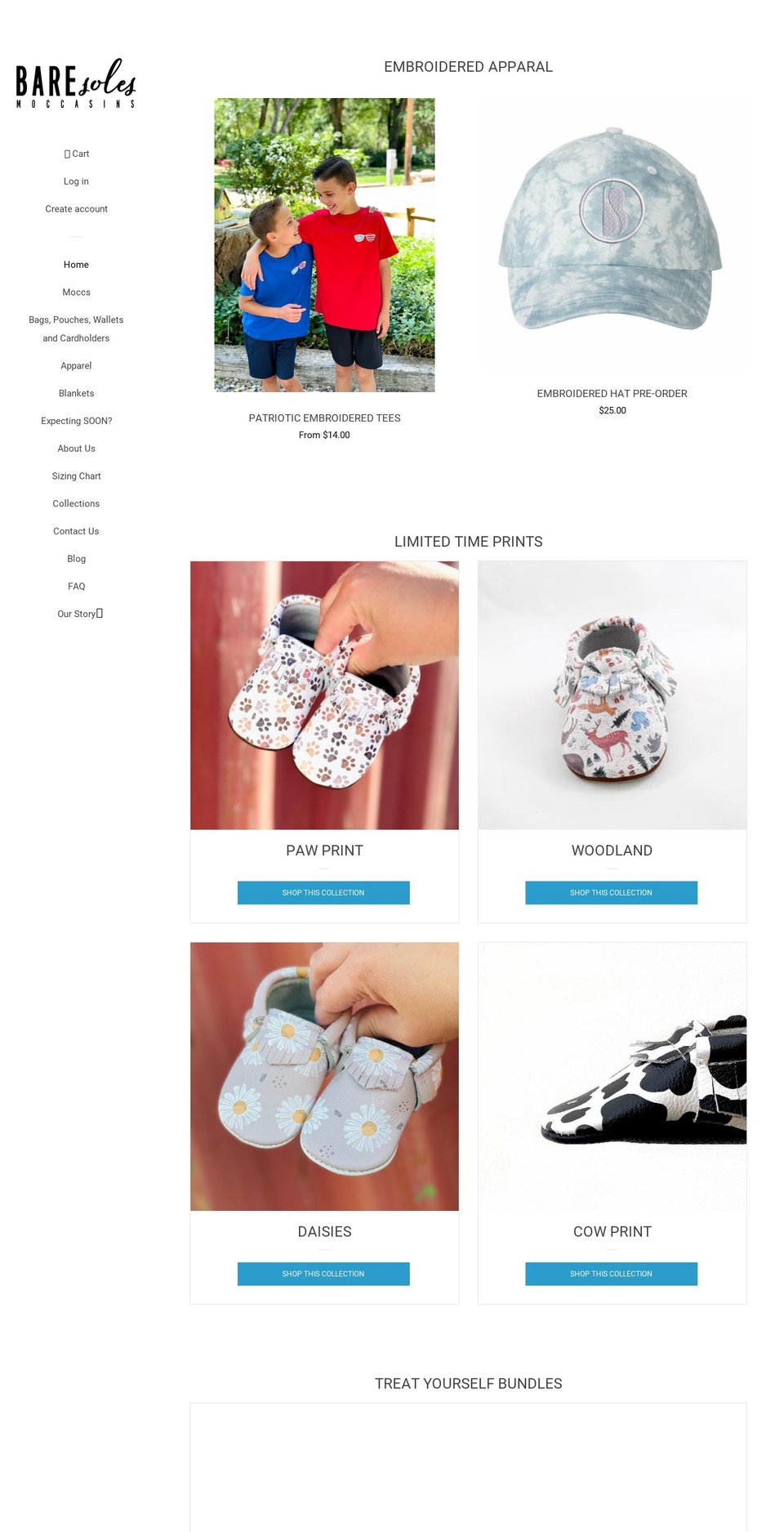 baresolesmoccasins.com — Shopify storefront screenshot