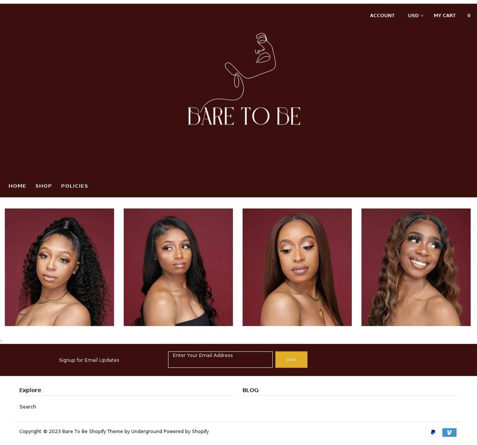 baretobe.com shopify website screenshot