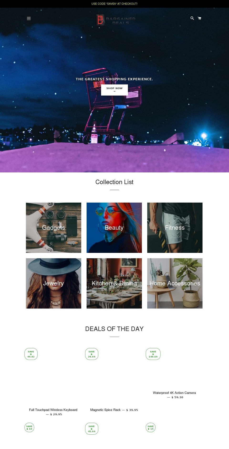 bargaineddeals.com — Shopify storefront screenshot