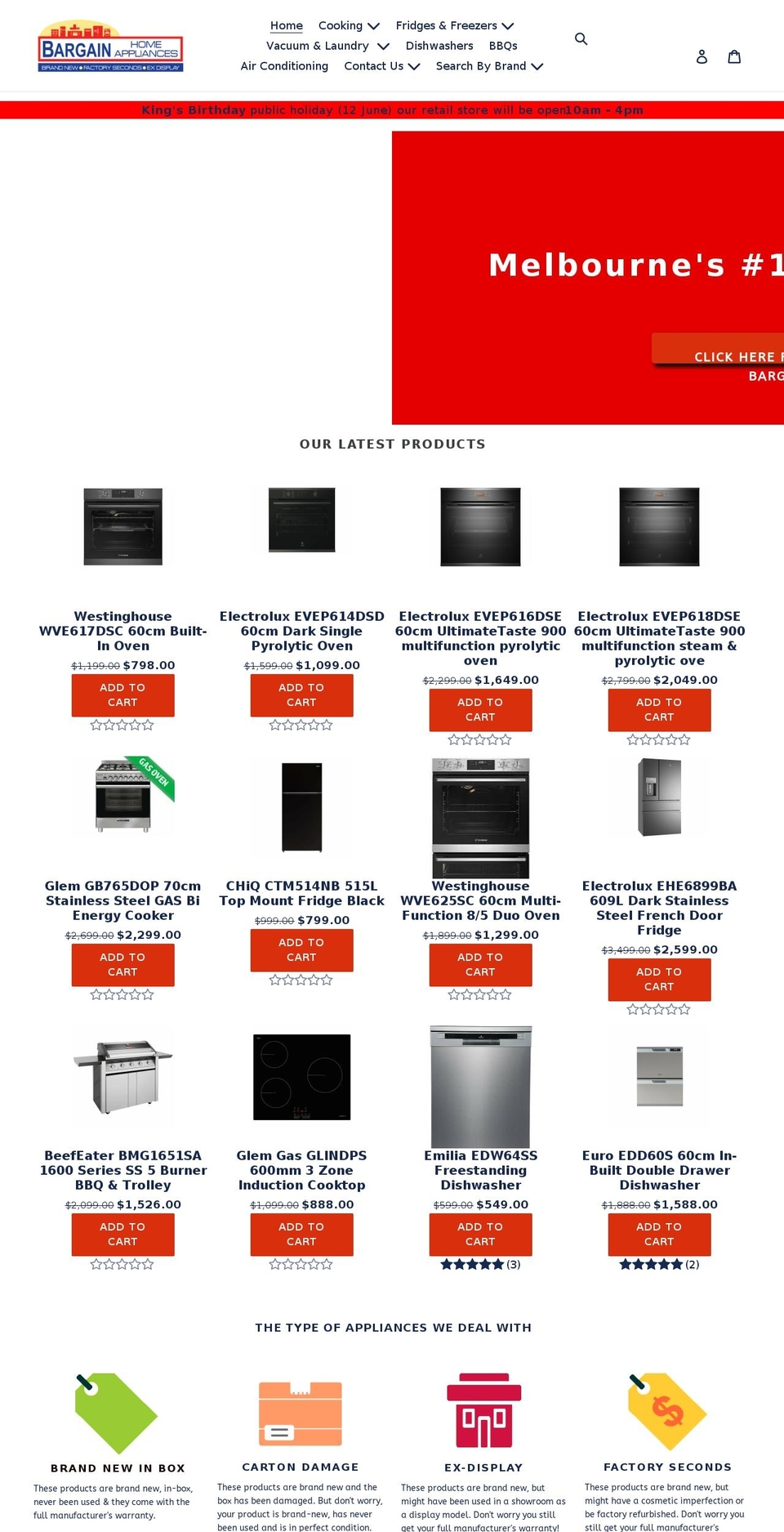 bargainhomeappliances.com.au shopify website screenshot