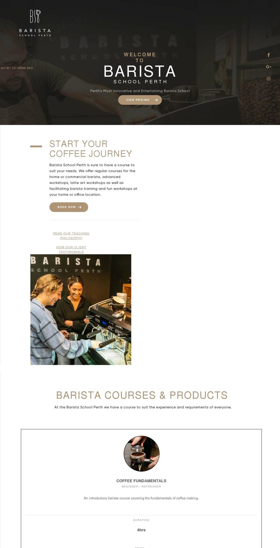 baristaschoolperth.com.au shopify website screenshot