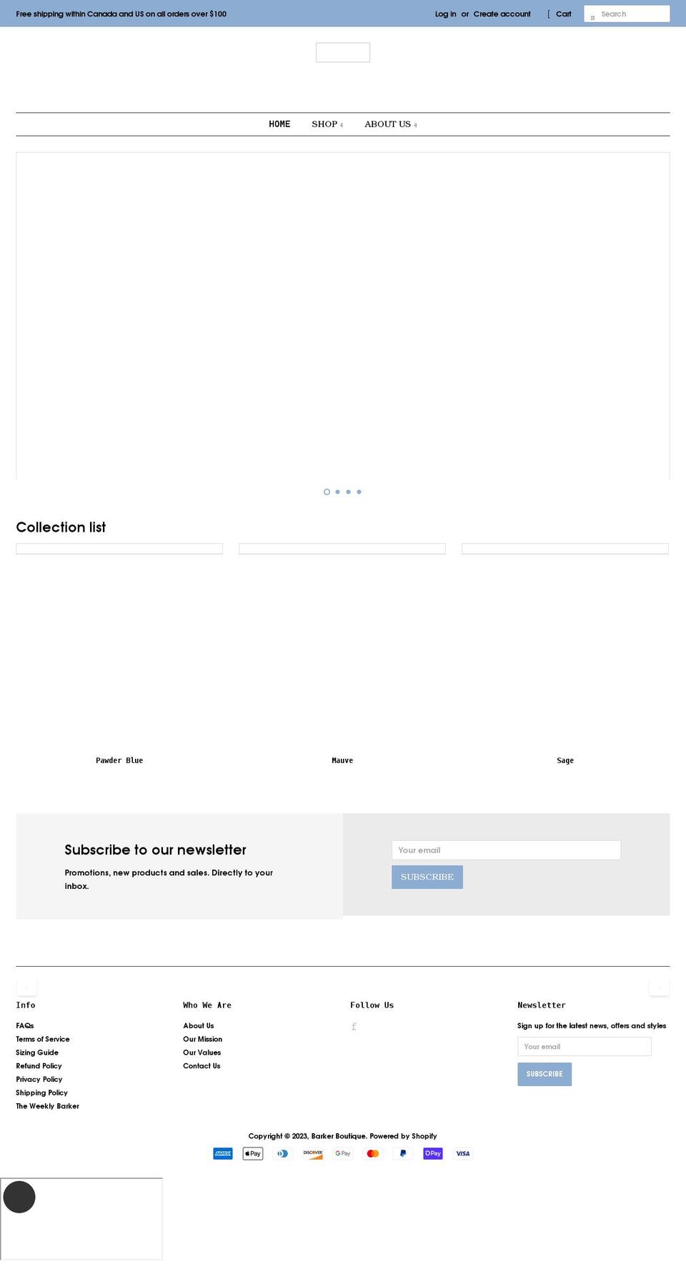 barkerboutique.com shopify website screenshot