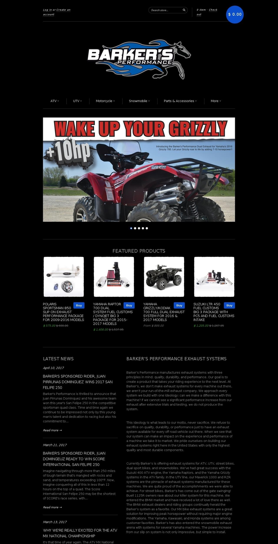 barkerexhaust.net shopify website screenshot