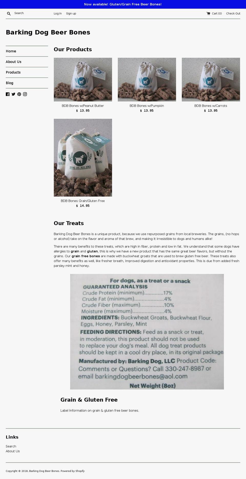barkingdogbeerbones.com — Shopify storefront screenshot